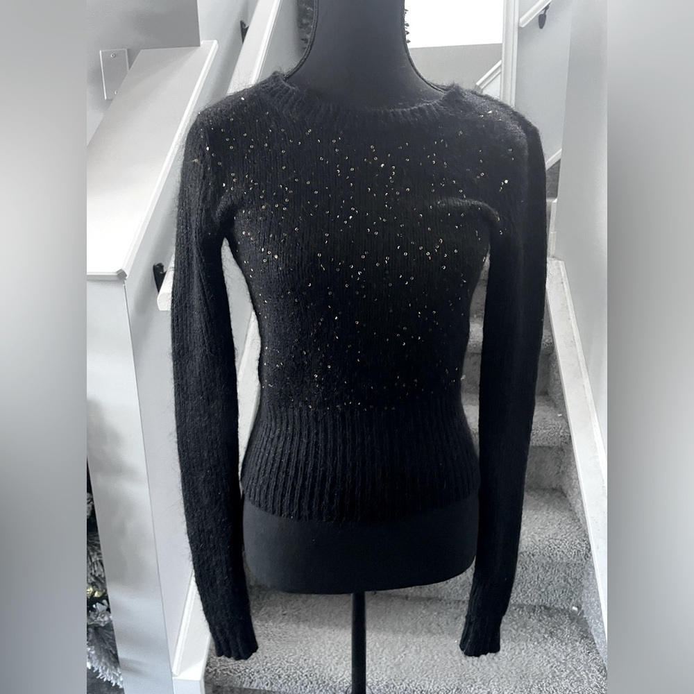 Rachel Roy Mohair Sweater Sequins Bronze Gold Sparkle Black size M​​​​​​…​​​